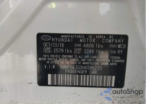 2017 Hyundai Azera Limited из США, поврежденный, VIN KMHFH4JG3HA586233
